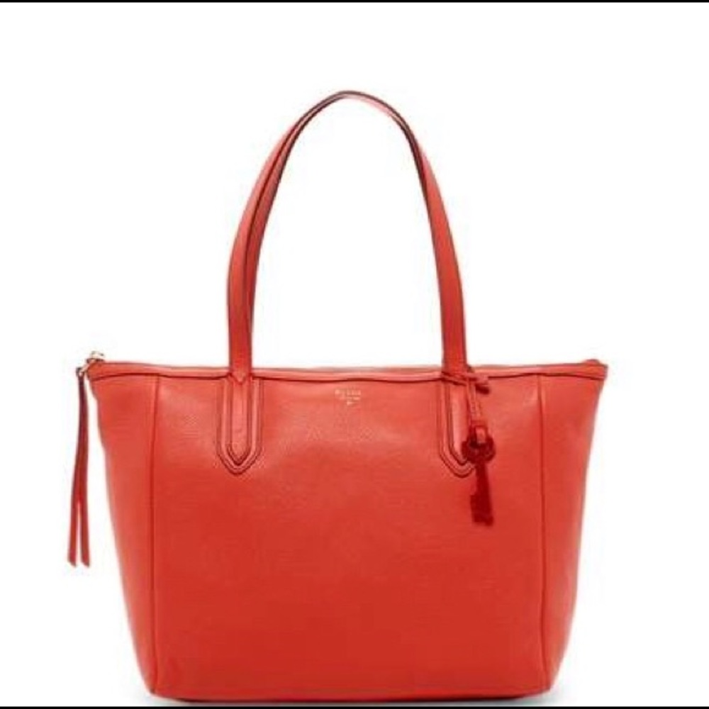 Fossil Red Leather Tote Handbag
